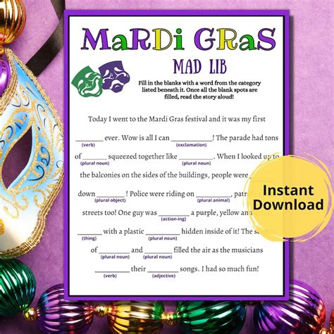 Mardi Gras Mad Lib Word Game/mardi Gras Party Games/fat Tuesday Mad Lib Word Game/printable ...