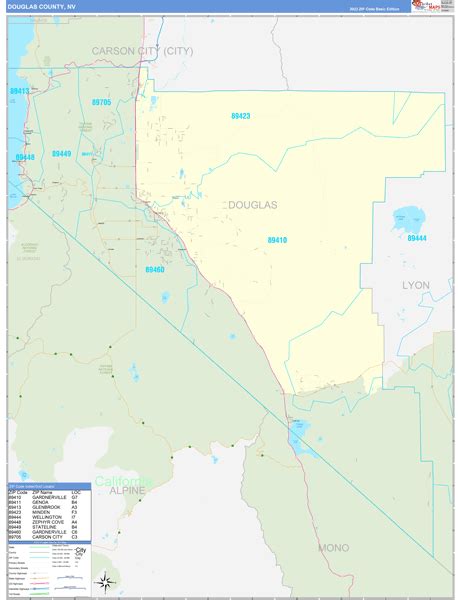 Douglas County, NV Zip Code Wall Map Basic Style by MarketMAPS - MapSales