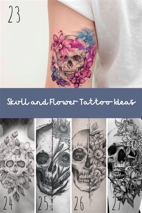 27 Beautiful Skull and Flower Tattoo Ideas - tattooglee Feminine Skull Tattoos, Floral Skull ...