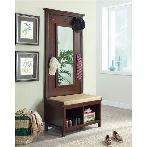 Hall Tree With Storage Bench And Mirror, Brown - Walmart.com - Walmart.com