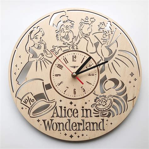 Amazon.com: 7ArtsStudio Alice in Wonderland Wall Clock Made of Wood ...