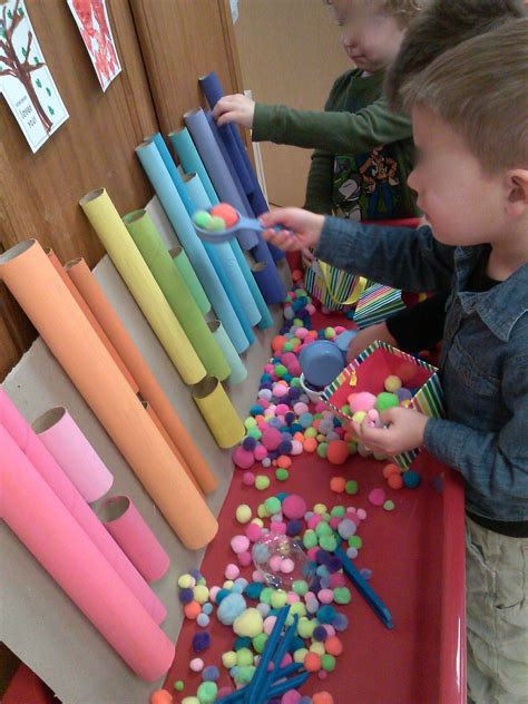 Pom Pom sorting using tongs and scoops. Sensory table | sensory table | Pinterest | Sensory ...