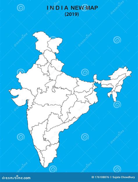 India Map. India Map with State Map Vector Illustration and All States are Mark with Black Line ...