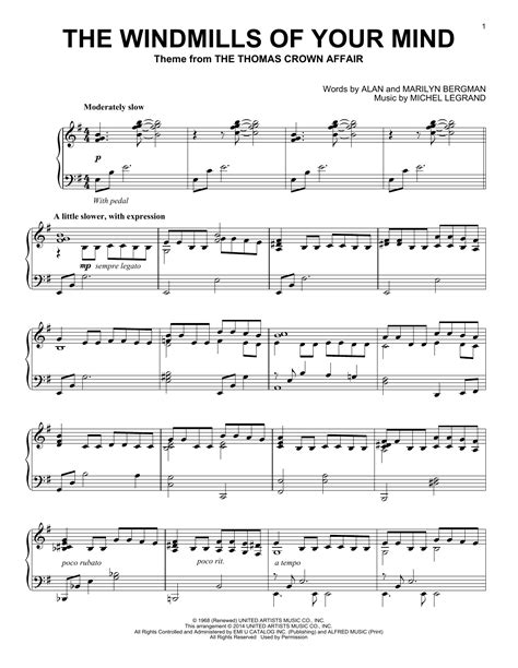 Dusty Springfield "The Windmills Of Your Mind" Sheet Music Notes | Download Printable PDF Score ...