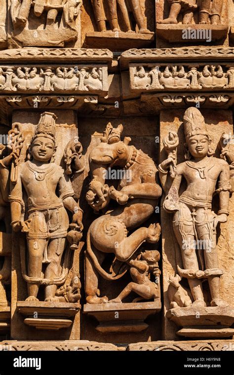 Famous sculptures of Khajuraho temples, India Stock Photo - Alamy