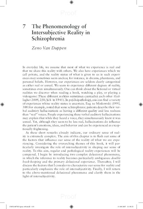 (PDF) Van Duppen, Z. “The phenomenology of intersubjective reality in schizophrenia.” In Summa ...