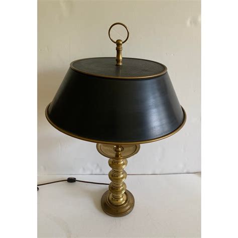 Vintage Bouillotte Brass Candlestick Lamp With Black Tole Shade | Chairish