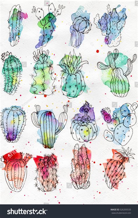 Cute Watercolor Cacti Set Stock Illustration 526205533 - Shutterstock