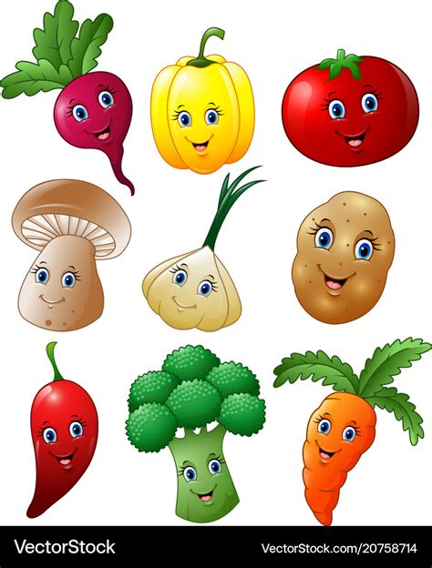 Cartoon vegetables collection set Royalty Free Vector Image