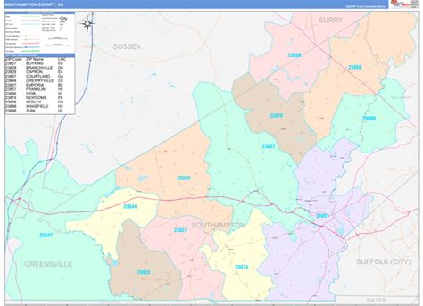 Southampton County, VA Wall Map Color Cast Style by MarketMAPS - MapSales