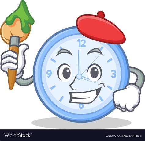 Artist clock character cartoon style Royalty Free Vector