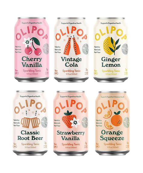 Olipop Sparkling Tonic Drink with Prebiotics and Digestive Health Benefits, 6 Flavor Variety, 12 ...