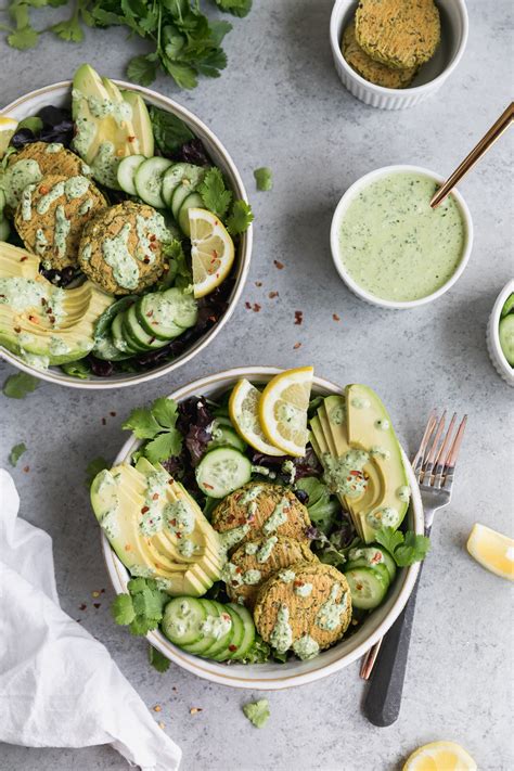 Baked Falafel Salad with Chimichurri Yogurt