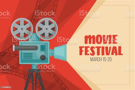 Cinema Movie Festival Poster Banner Design With Vintage Film Camera Stock Illustration ...