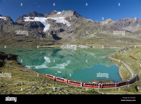 bernina express train at bernina pass Stock Photo - Alamy