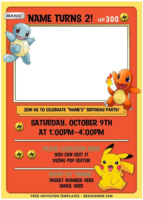 (Free Editable PDF) Lovely Pokémon Card Themed Birthday Invitation Templates | Beeshower ...