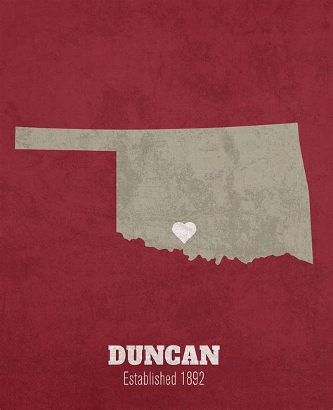 Duncan Oklahoma City Map Founded 1892 University of Oklahoma Color Palette Mixed Media by Design ...