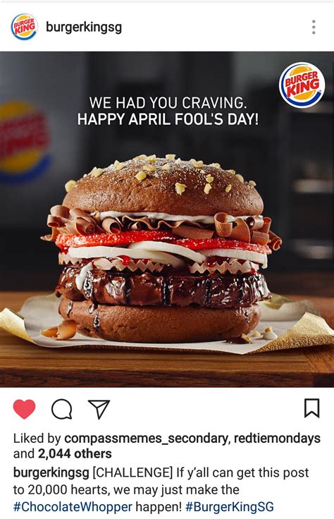 Burger King in Singapore made a fake instagram ad for a chocolate ...