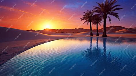 Premium Photo | Sunset pool landscape