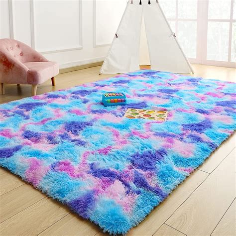 DweIke Soft Rainbow Fluffy Rugs,Colorful Rugs Cute Floor Carpets Shaggy Playing Mat for Kids ...