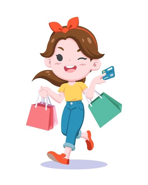 Premium Vector | Cute style shopping woman cartoon illustration