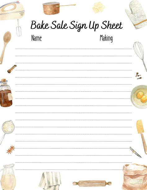 Editable Bake Sale Sign up Sheet - Etsy