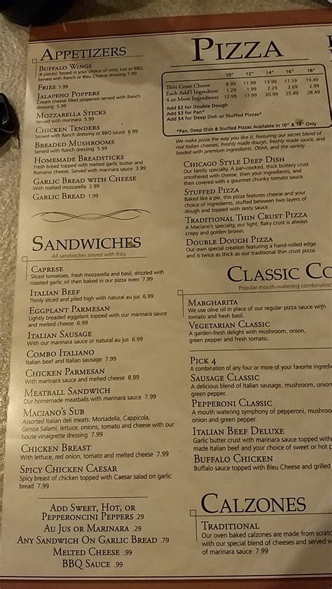 Menu at Maciano's Pizza & Pastaria pizzeria, Vernon Hills, 271 W Townline Rd #150