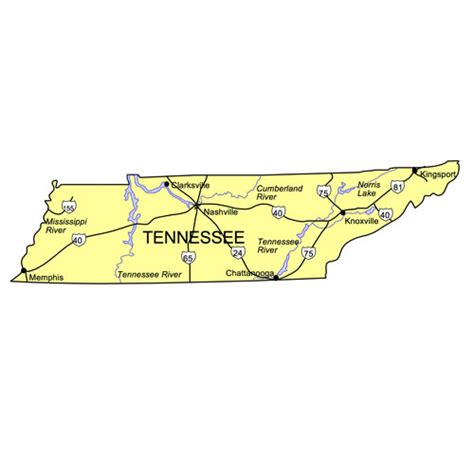 Tennessee US State PowerPoint Map, Highways, Waterways, Capital and ...