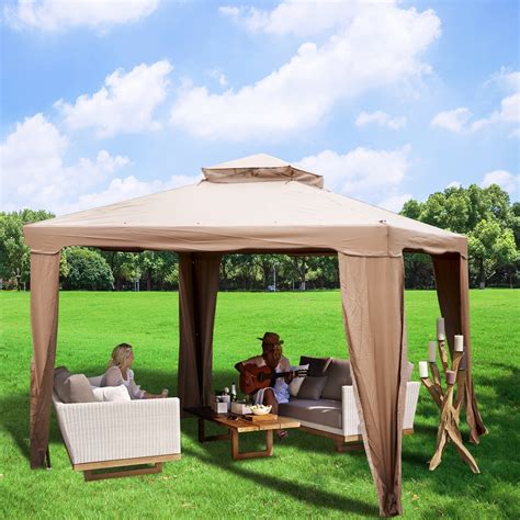 VEVOR 10'x 10' Outdoor Canopy Gazebo Tent Shelter 4 Sandbags W/Mosquito ...