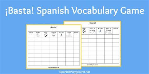 Basta Game for Spanish Vocabulary Practice - Spanish Playground ...