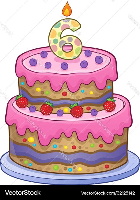 Birthday cake image for 6 years old Royalty Free Vector