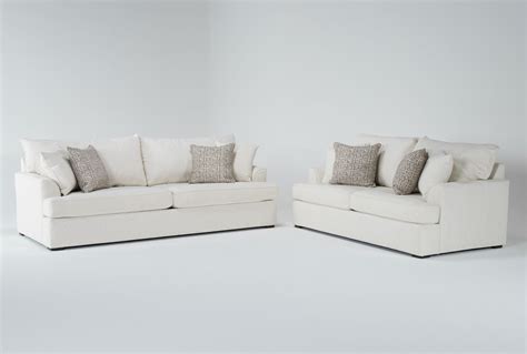 Belinha II Opal White Fabric 2 Piece Sofa & Condo Sofa Set | Living Spaces