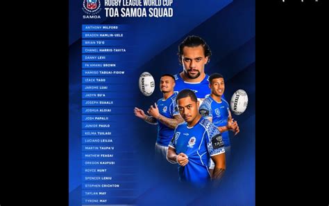 Toa Samoa’s twenty-four-man squad to take on the Rugby League World Cup ...