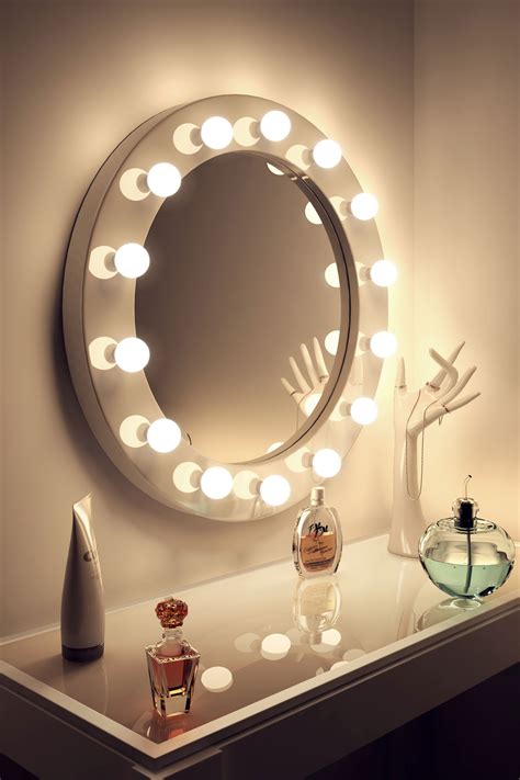 Espejo redondo maquillaje Hollywood blanco muy brillante luces atenuables k246 | eBay