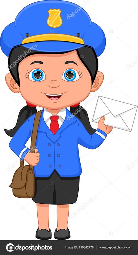 Post Girl Posing Holding Envelope Stock Vector Image by ©lawangdesign #490342778