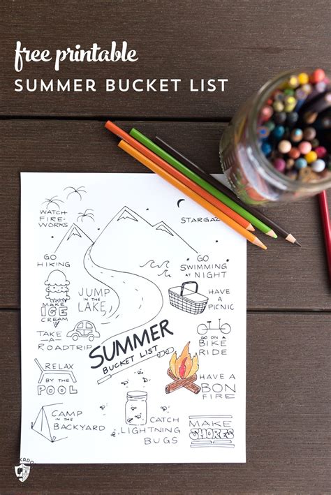 Free Printable Summer Bucket List Coloring Page