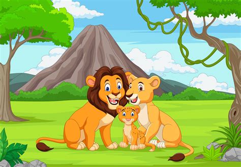 Cartoon family lion in the jungle 5151813 Vector Art at Vecteezy