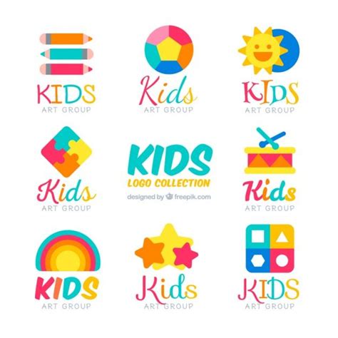 Premium Vector | Flat kids logos with colorful items | Plantillas de ...