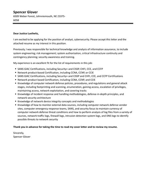 Cyber Security Cover Letter Template