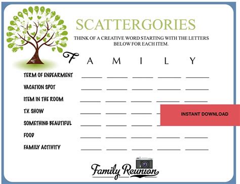 Family Reunion Party Game Instant Download Scattergories | Etsy Girls Birthday Party Games ...