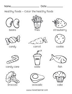 Preschool science worksheets on Healthy Foods - Worksheets Library