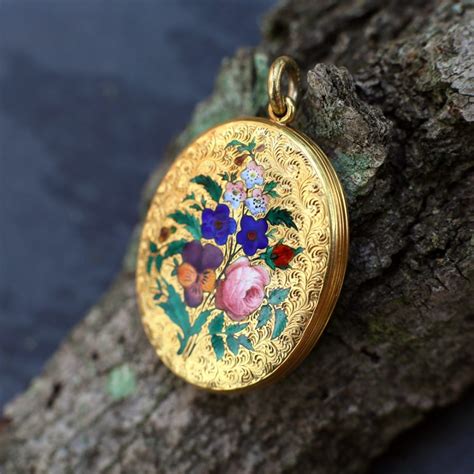 1871 Victorian Gold Locket Enameled Flowers — Heart of Hearts Jewels