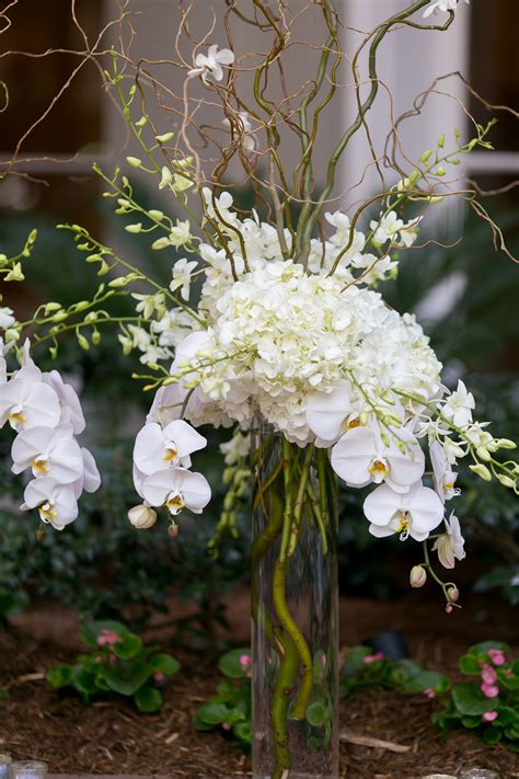 White Hydrangea and Cymbidium Orchid Centerpiece