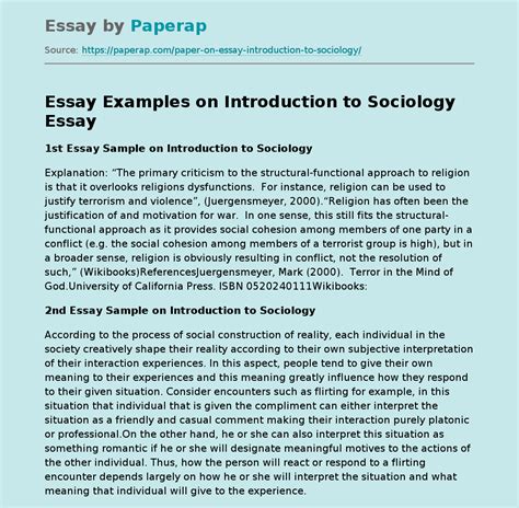 Essay Examples on Introduction to Sociology Free Essay Example