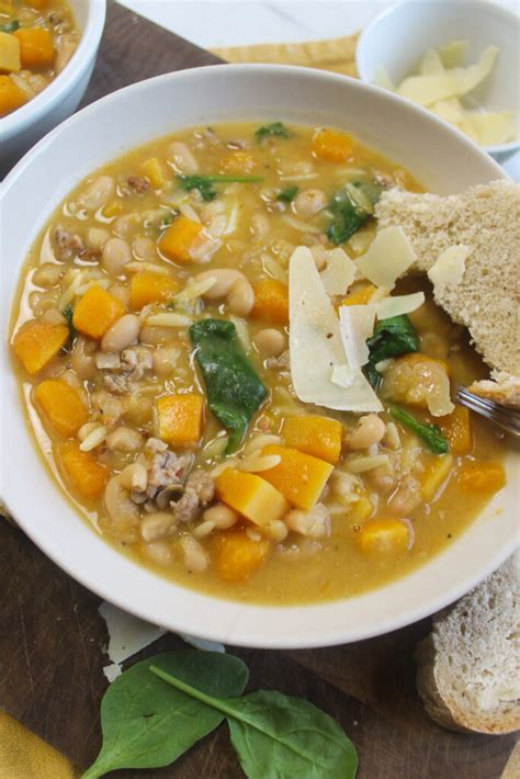 Orzo Butternut Squash and Spinach Soup - Sungrown Kitchen