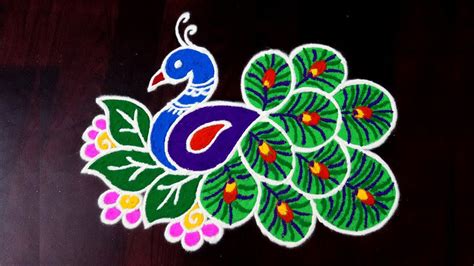 Simple Daily Rangoli | 3x3 Dots Peacock Kolam | Beautiful Daily Peacock Rangoli With 3 Dots ...