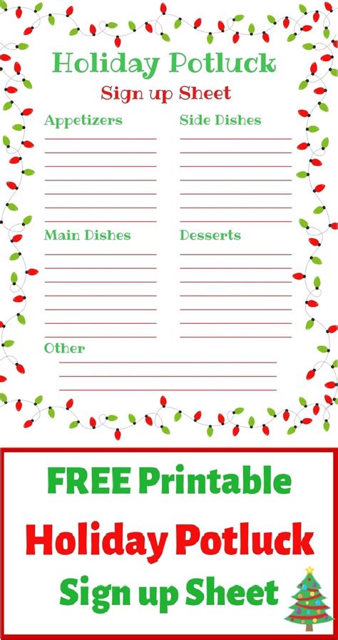 Holiday Potluck Sign up Sheet - Free Printable