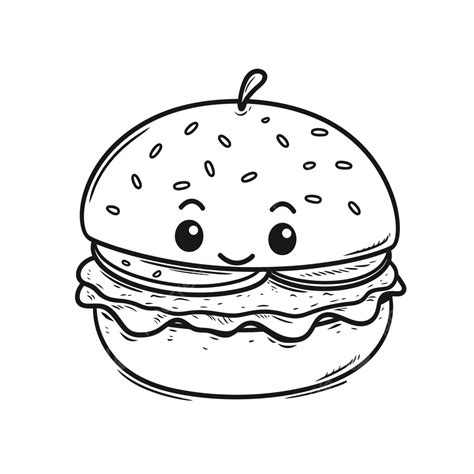 Cartoon Burger With Smile For Preschool Coloring Pages Outline Sketch Drawing Vector, Burger ...