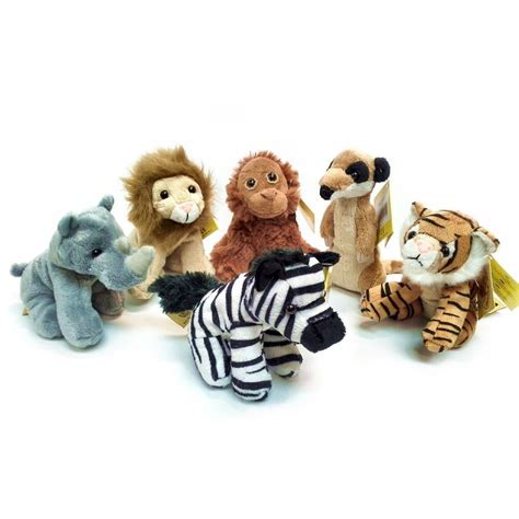 6 Jungle Animal 13cm Soft Toys - Tiger, Lion, Monkey, Meerkat, Zebra & Rhino 5060429420662 ...