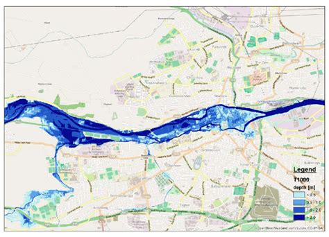 Flood map of the 1/1000 year flooding near Cork (based on [39 ...